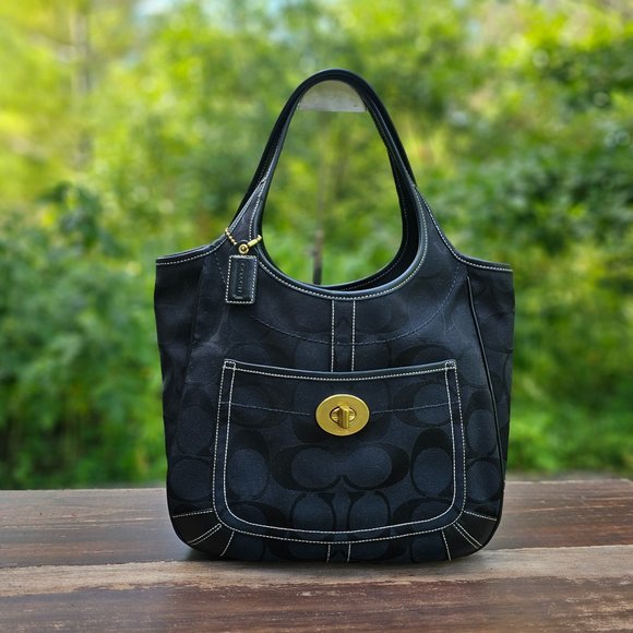Coach Handbags - Coach tote, black signature bag, handbag, shoulder bag, Pre-owned